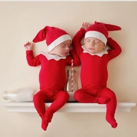 baby photography props newborn knot hat and bodysuit set night cap hat and footie romper christmas elf outfit