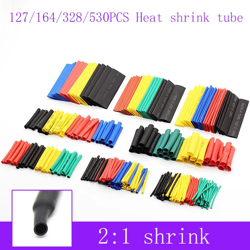 

127/164/328/530Pcs Heat Shrink Sleeving Tube Assortment Kit Electrical Connection Electrical Wire Cable Waterproof Shrink 2:1