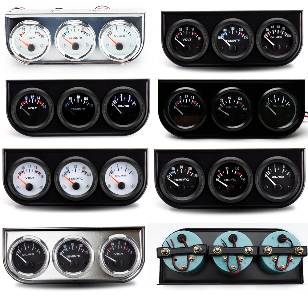 Автомобильный манометр 3 в 1 прибор для измерения температуры воды давления масла черной или хромированной