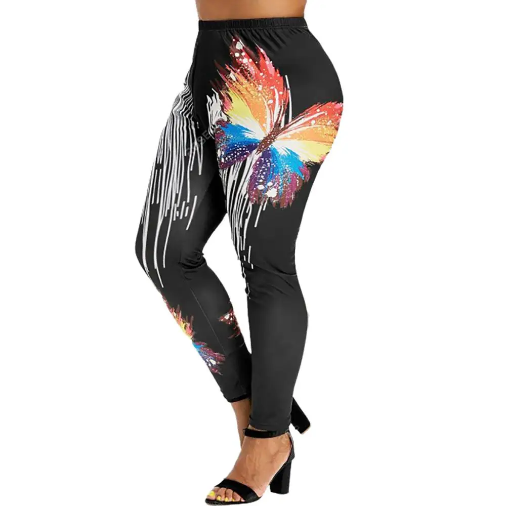 Модные женские штаны для йоги и бега с высокой талией тянущиеся леггинсы принтом