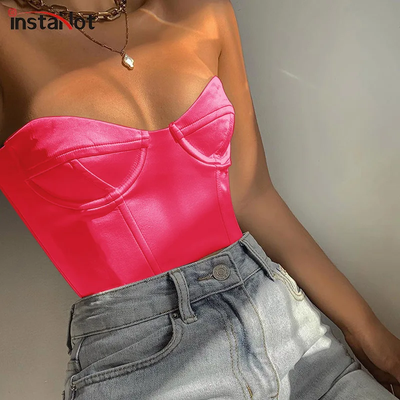 OMSJ 2020 новый летний неоновый розовый/оранжевый короткий топ на бретелях