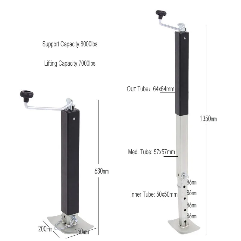 Квадратный домкрат прицепа с подставкой 8000 фунтов. Регулировки падения нога Topwind