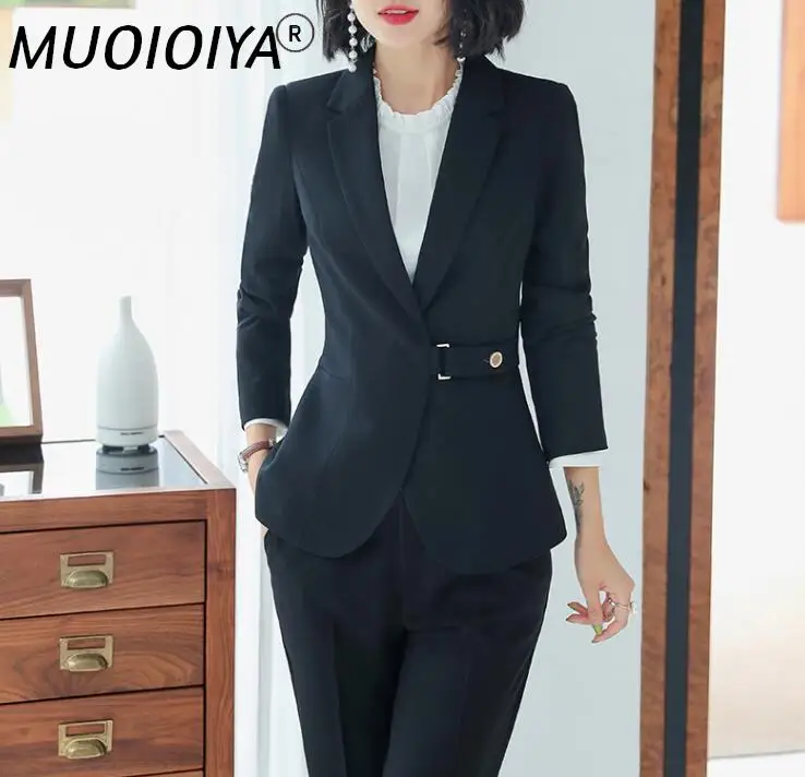 

Женский деловой костюм из двух предметов, элегантный облегающий пиджак и брюки для офиса