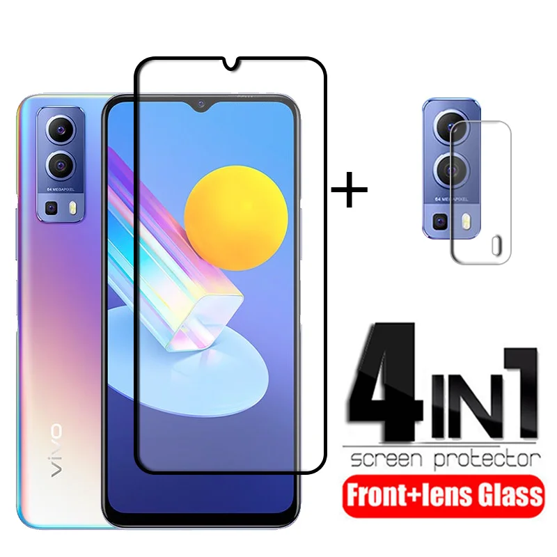 4-in-1 For Vivo Y72 Glass For Vivo Y72 5G Tempered Glass Phone Film Full Glue HD Screen Protector For Vivo Y72 Camera Lens Film