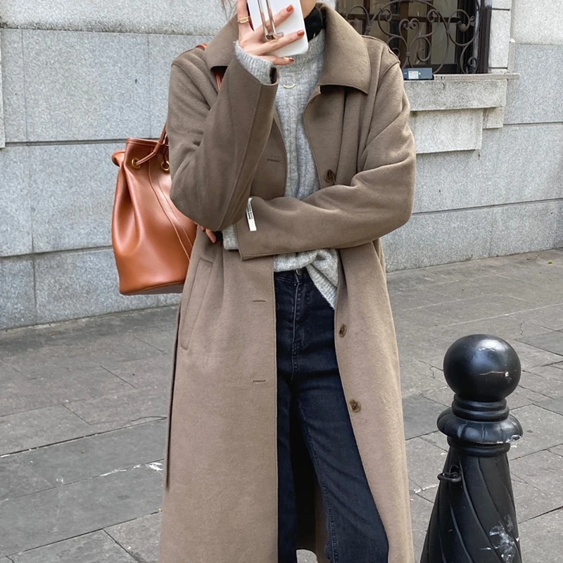 

Alien Kitty 2021 Blends Women Solid Coats Bow Single Breasted Wool Winter Outwear Warm Elegant Loose Female Casual Long Clothe