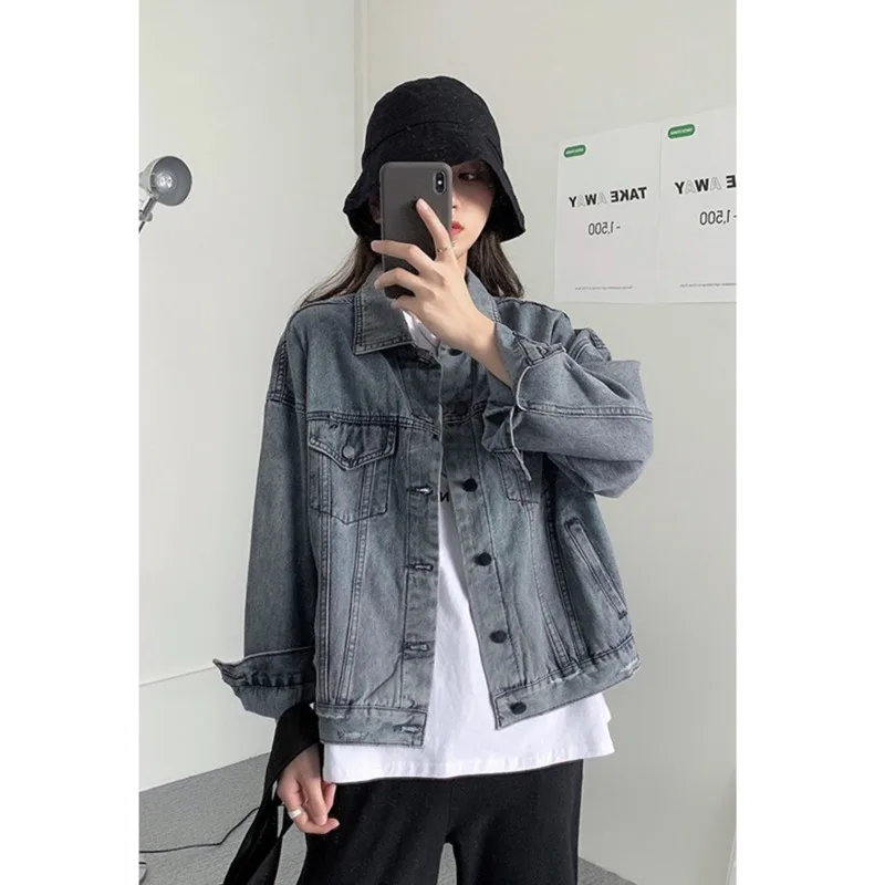 

Jean Jacket Women Clothes Oversized Jeans Denim Coat Korean Coats Spring Fall 2021 New Jackets For Women Solid Casual Jackets