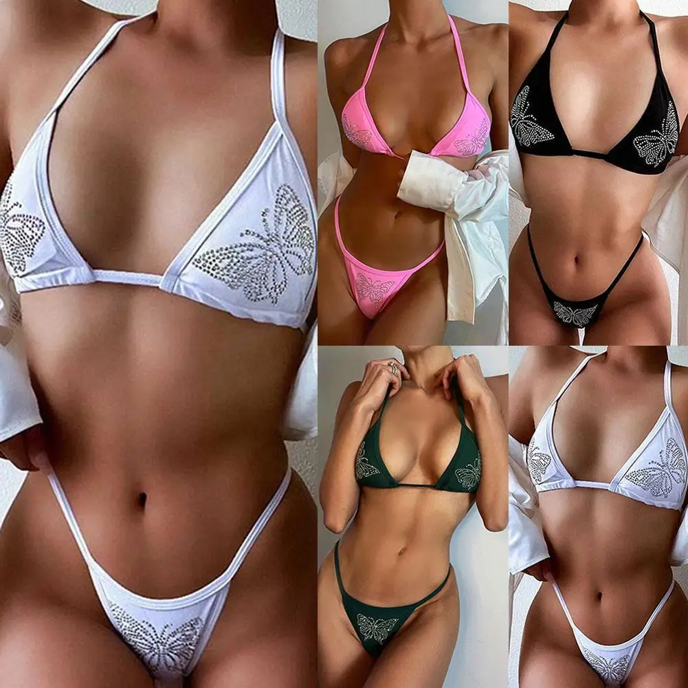 

2021 New Swimwear Women Sexy Butterfly Rhinestones Push Up Swimsuit Swimwear Suit Bathing Beachwear Set Bikini Swimming Bik W4Z5