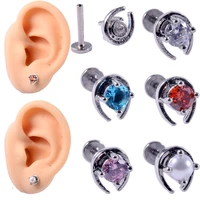 5pcslot cz gem ear tragus helix cartilage 361l surgical steel crystal ear lobe stud labret bar ring body piercing earring