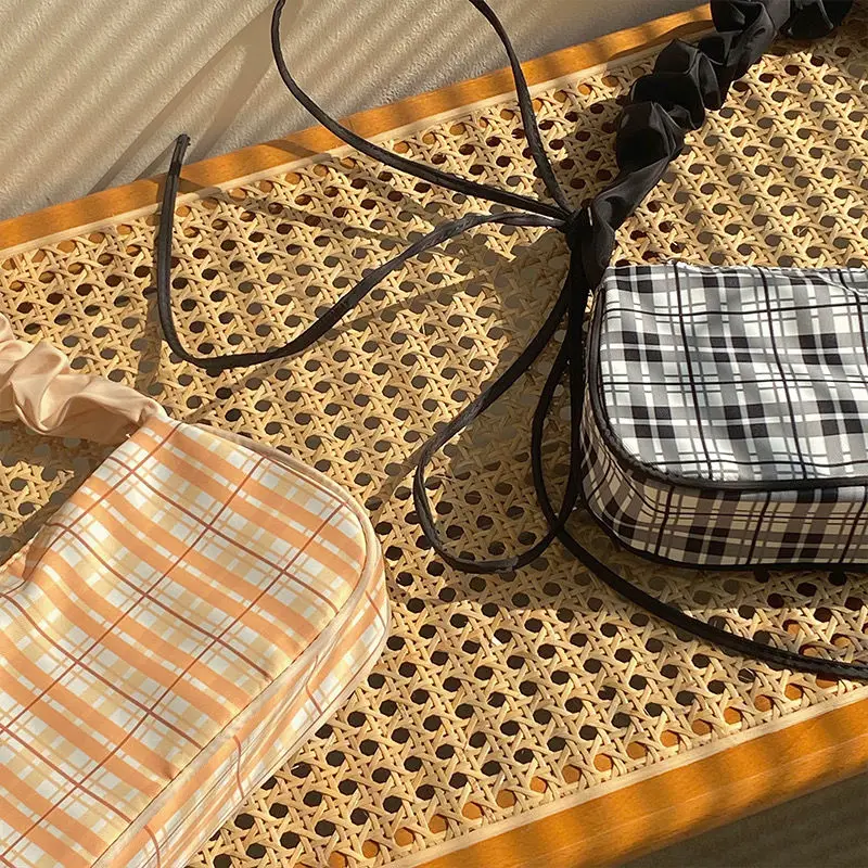 

Retro Plaid Women Small Daily Tote Fashion Girly Pleated Strap Shoulder Underarm Bags Ladies Nylon Purse Handbags Bolsa Feminina