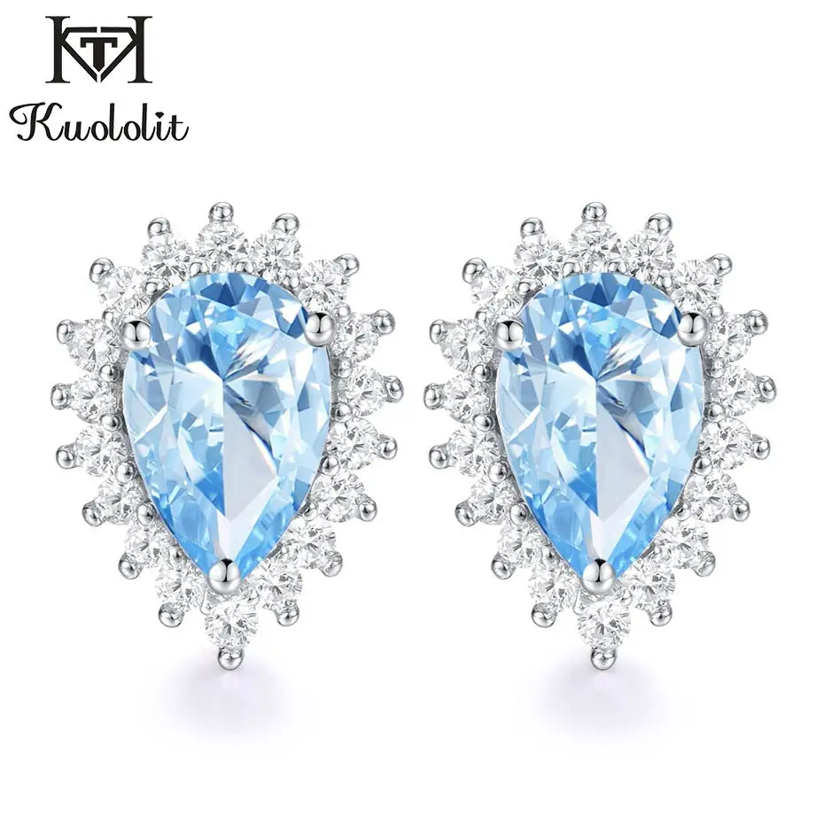 Женские серьги гвоздики из серебра 925 пробы с аквамарином|Серьги-гвоздики| |