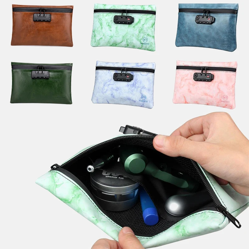 

1PCS Waterproof Smoking Smell Proof Bag For Herb Odor Proof Stash Container Case Storage Leather Tobacco With Combination Lock