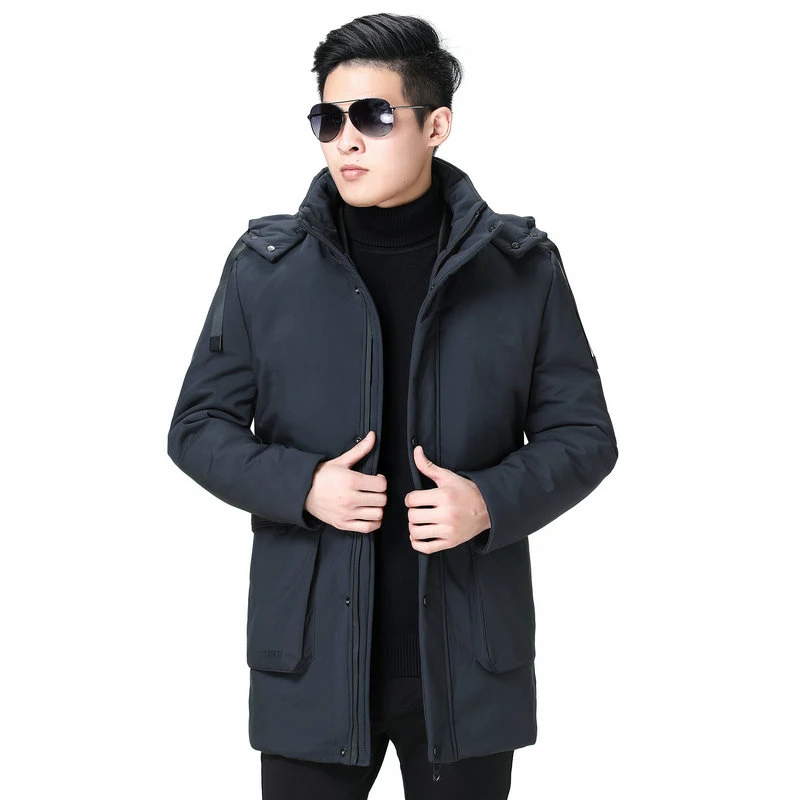 Men Winter Parkas Warm Thick Lightweight Hooded Puffer Basic Coat Man Black Gray Hood Quilted Liner Detachable Jacket Outerwear
