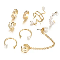 punk rock gold color clip earrings no piercing trendy link chain earcuffs statement cartilage earrings for women girls party