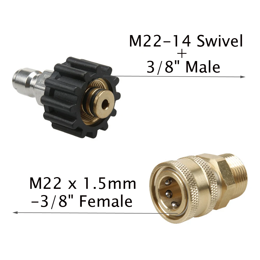 

Car New pressure Washer Adapter Set Quick Connect Kit 5000 PSI M22 14mm Swivel to M22 Metric Fitting for hose for snow foam Gun