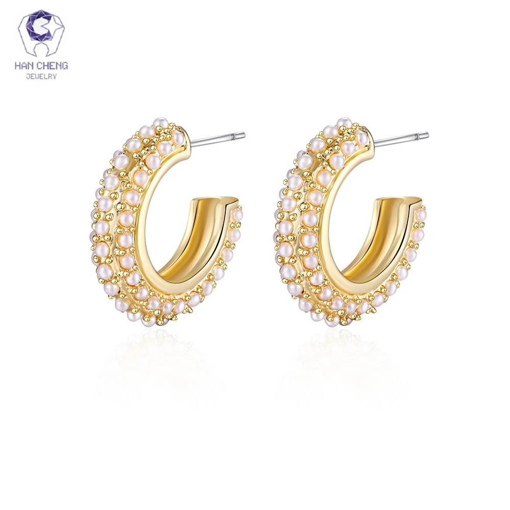 HanCheng модные серьги золотые подвесные круглые мозаика с маленьким жемчугом