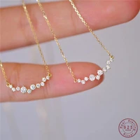 925 sterling silver korean version simple pav%c3%a9 crystal smile pendant clavicle chain necklace women charm wedding jewelry