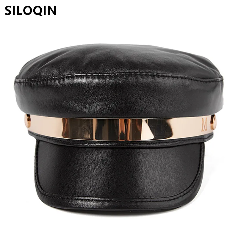 

Новинка, шапка SILOQIN в Корейском стиле из натуральной кожи, зимние женские военные шапки из овечьей кожи, элегантная женская шапка в стиле ретро, темно-синяя шапка