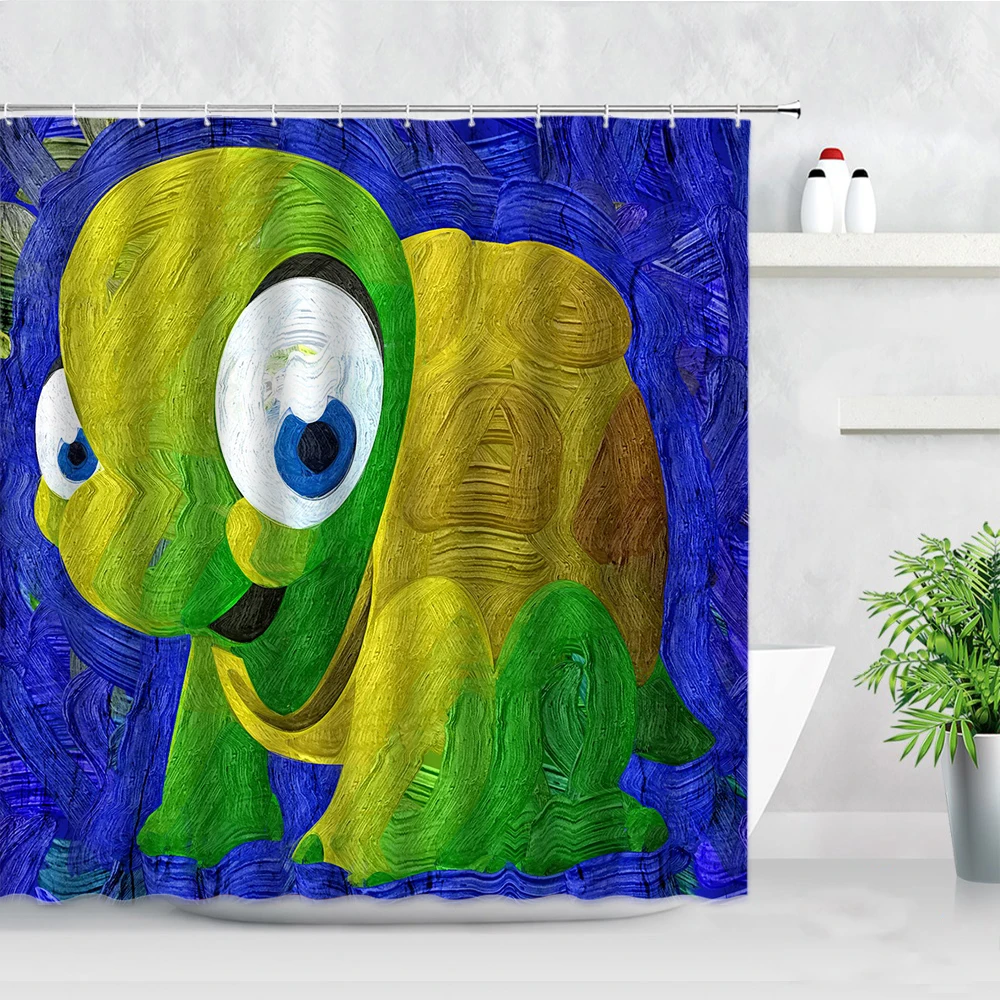 

Creative Hand Painted Sea Turtle Children Bathroom Decor Curtains Waterproof Fabric Cartoon Animals Modern Kids Shower Curtain