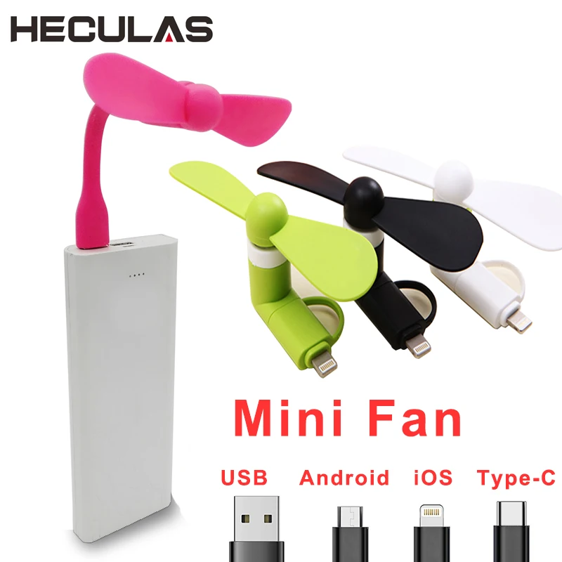 

Heculas USB Fan Flexible Mobile Phone Mini Fan Removable Fans For Android iOS Type-C Power Bank Laptop USB Gadgets