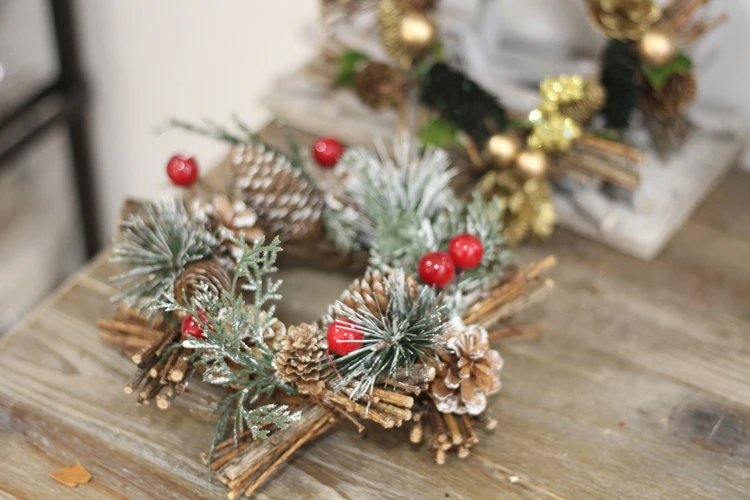 Ручной работы деревенский подсвечник сосновые шишки ягоды ветка натуральный