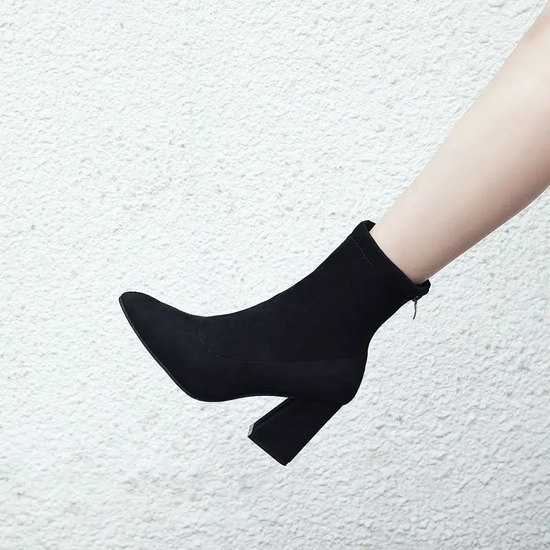 

Fashion Women Ankle Boots Thick Heels Shoes Female Newest Pointed Toe Ladies Shoe Brand 2021 Boot Woman Zipper Super High
