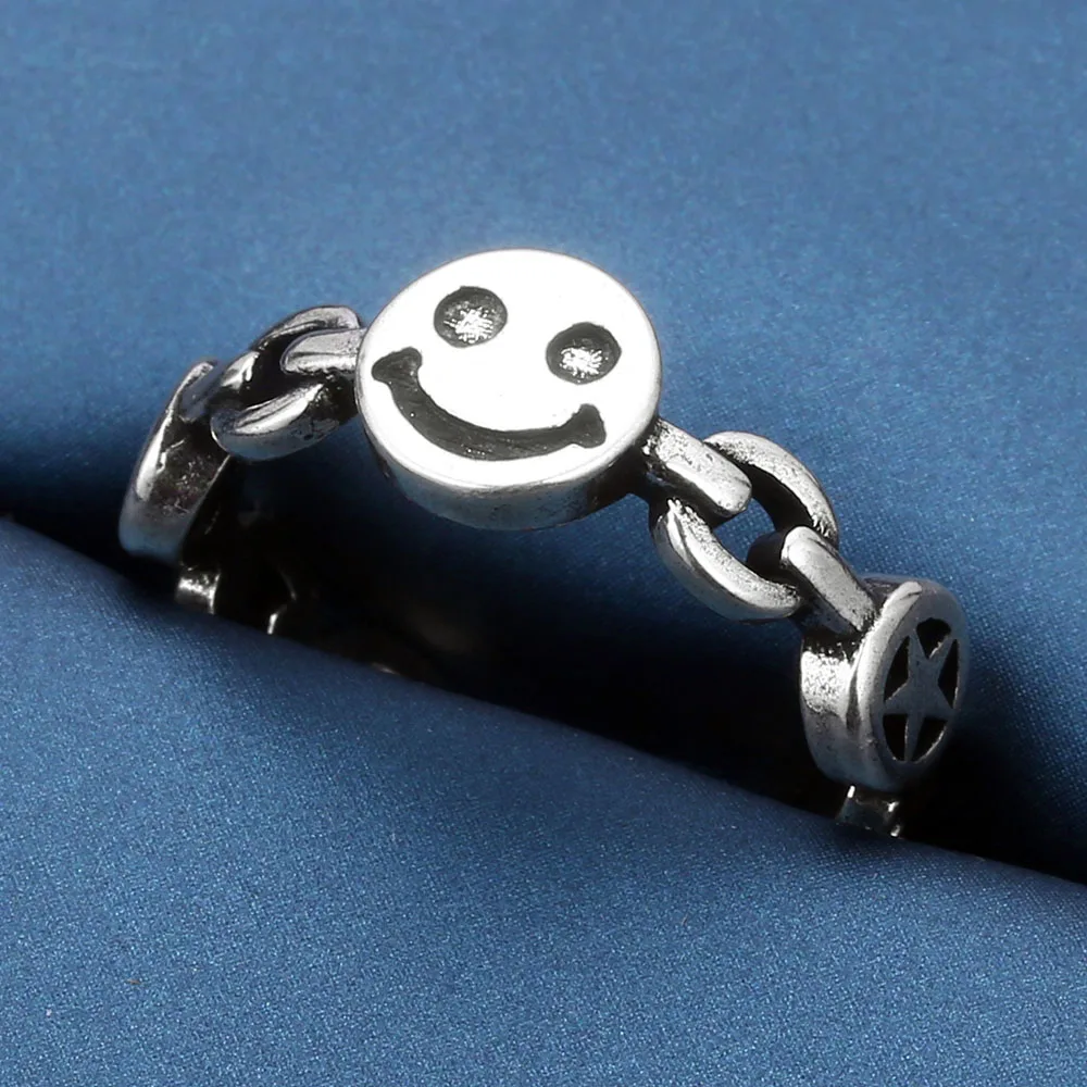 

Fashion Vintage Hollow Smiley 925 Sterling Silver Ring Adjustable Fine Jewelry Gift Wholesale Ring Wedding Rings for Couples