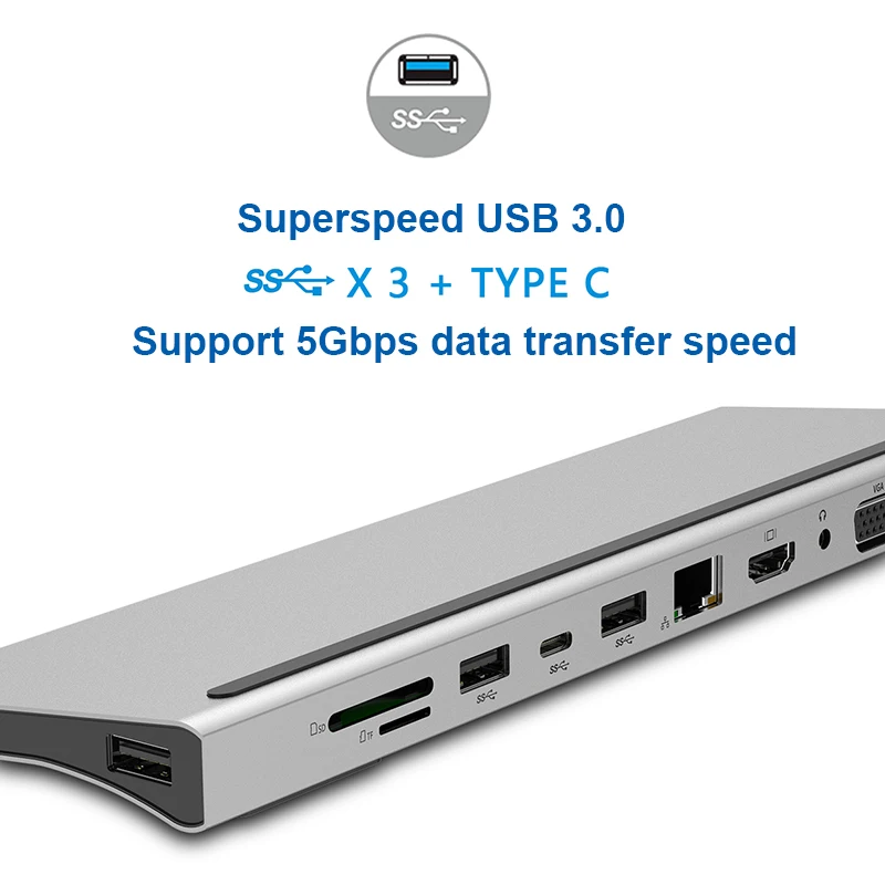 11 в 1 USB C док-станция для ноутбука Type к HDMI VGA RJ45 Ethernet 3 0 SD/TF кардридер с PD зарядкой