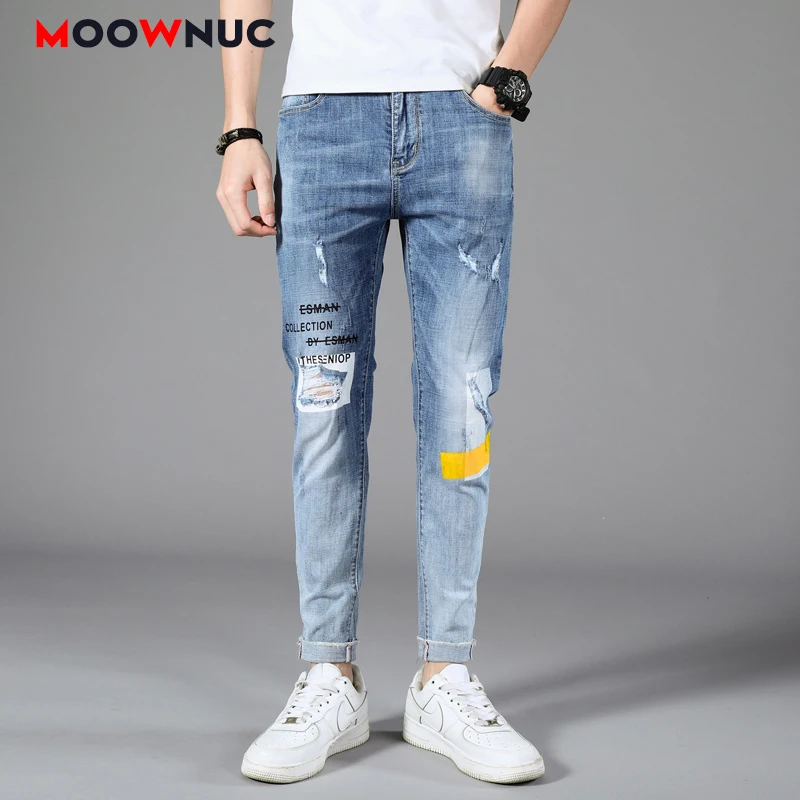 Джинсы повседневные брюки осенние спортивные уличная мужские MOOWNUC рваные узкие