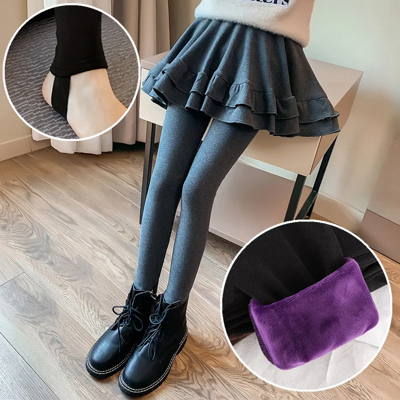 

New Arrival Winter Leggings Girl 2021 Children Warm Add Wool Fake Two Pants Fashion Cotton Teenage Girls Outerwear Skirt-pants