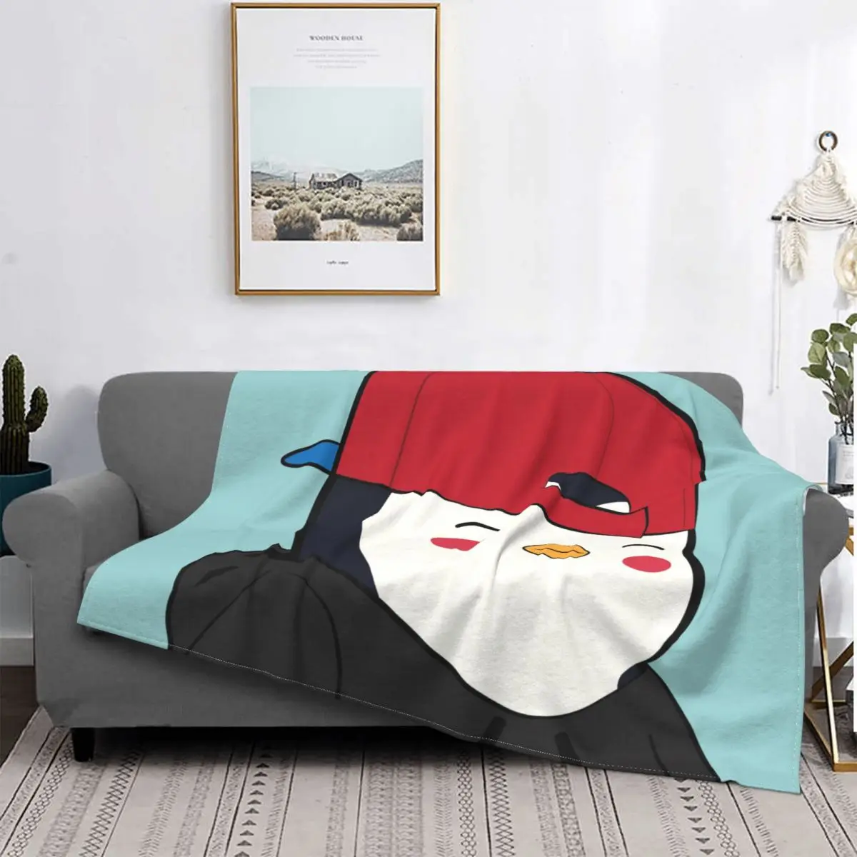 

Pudgy Penguins Art Cap, mantas cálidas portátiles para ropa de cama de viaje