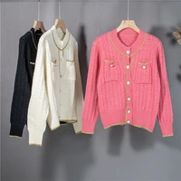 womens clothing autumn winter 2021 korean fashion pearl buttons beige pink sweet vintage cardigan sweater tops