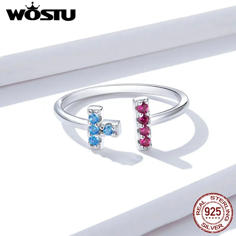 Женское кольцо с геометрическим рисунком WOSTU 925 пробы серебряное розовое голубое