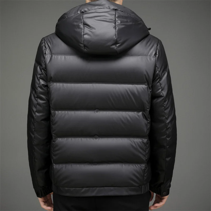 

2021 winter new men's down jacket young middle-aged hooded short fashion warm white duck down jacket men