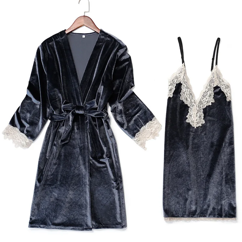 Сексуальные женские велюровые пижамы наборы топ на бретелях кимоно 2 шт. зимняя