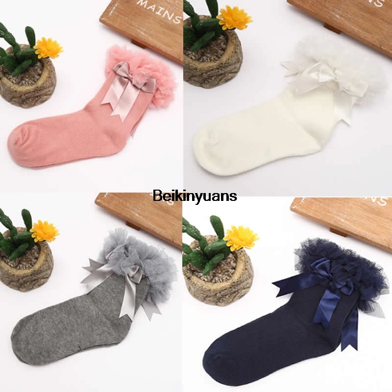 Autumn creative fashion socks girls Comfortable warm small baby knee high Combed cotton lace big princess short sock | Детская одежда и