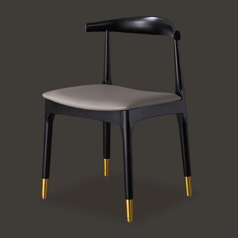 

Nordic solid wood dining chair home restaurant modern minimalist croissant chair leisure desk chair warp shape back stool