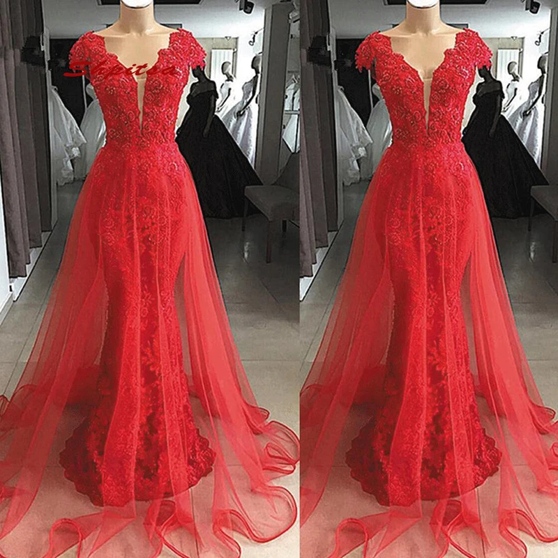 

Красные длинные кружевные вечерние платья-русалки для вечеринки, привлекательные женские роскошные официальные платья с бусинами, вечернее платье