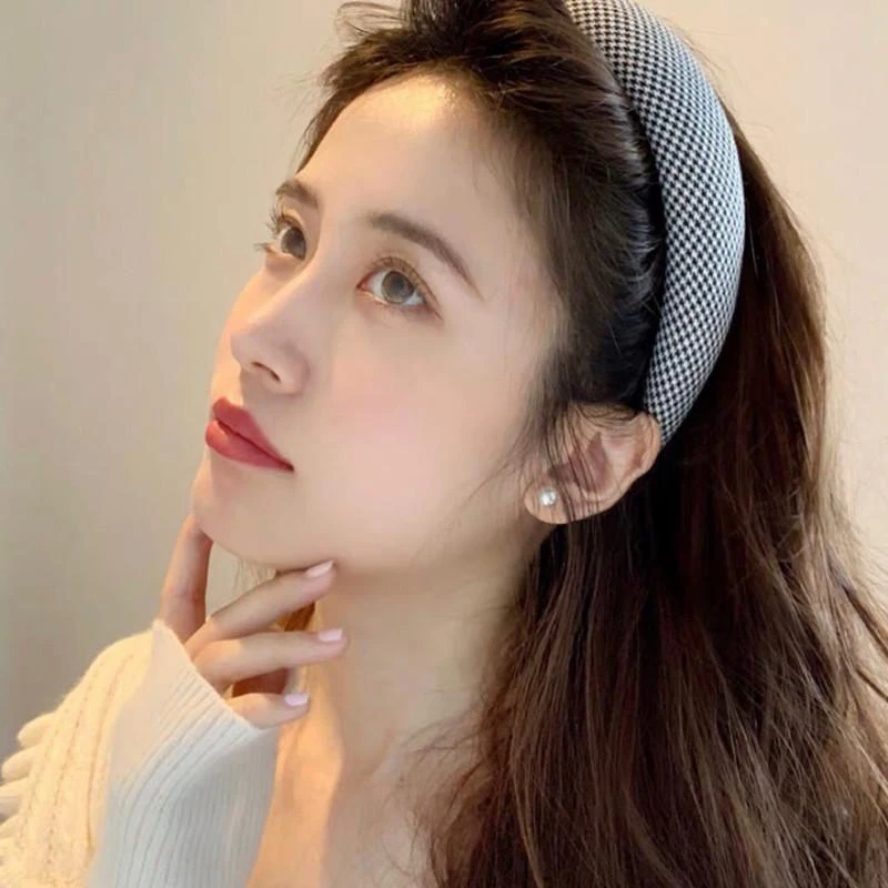 

Black Plaid Check Lightly Padded Headband Fall Women Hairband Gingham Head Bezel Hair Hoop Bands Fashion Hair Accessories