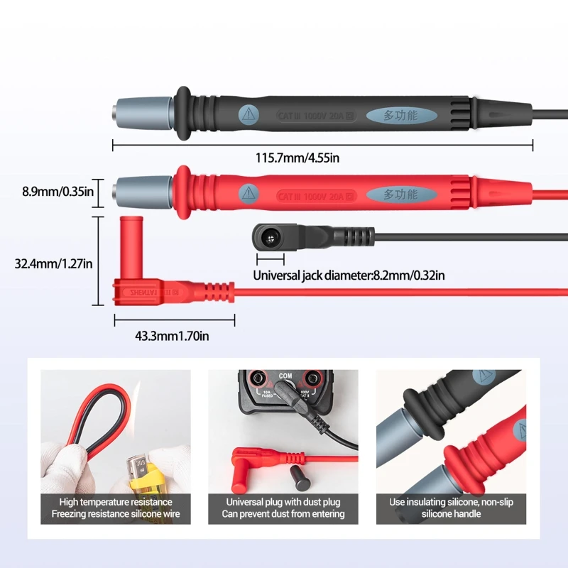 

22PCS/SET 1000V Multi-function Multimeter Test Kit Test Leads Replaceable Probe G88B