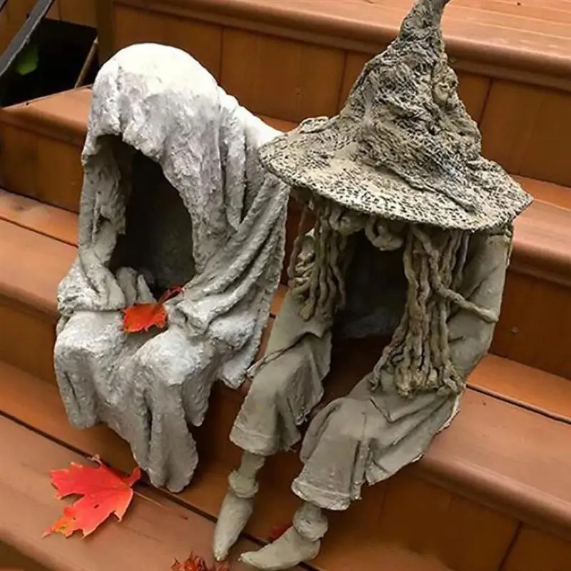 

Statue Witch Ghoul Lamp Sitting Resin Ornaments LED Garden Light Figurine For Home Decoration Accessories Outdoor Or Indoor