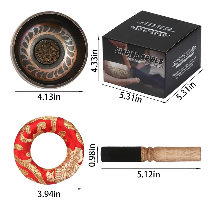 

Tibetan Singing Bowl Set with New Dual-End Striker & Cushion Handcrafted in Nepal for Yoga Spiritual Healing Heart Peace