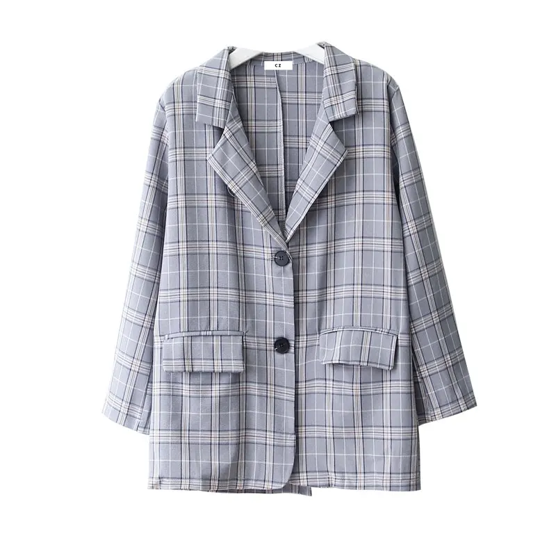 Женский клетчатый пиджак Mozuleva длинный Костюмный серого цвета с длинным рукавом