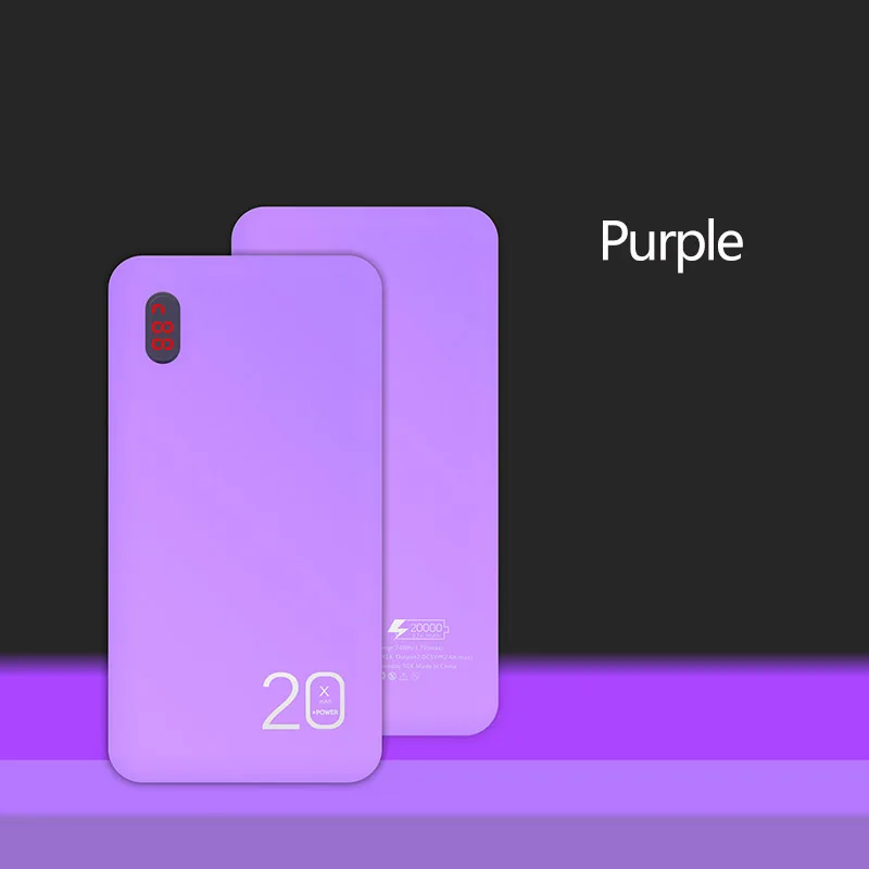 Purple TUOSHIKE power Bank 20000 мАч светодиодный цифровой дисплей внешняя батарея для Iphone samsung Xiaomi huawei с кабелем портативный Банк питания - Цвет: Purple