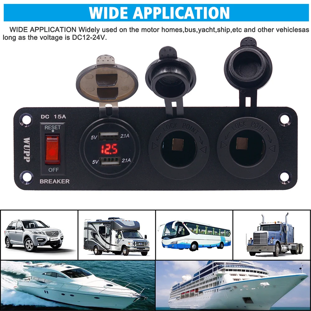 12 В Светодиодная панель выключателя цепи зарядное устройство с двойным USB