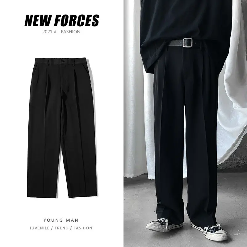 Summer Black Suit Pants Men's Fashion Business Society Mens Dress Pants Korean Loose Straight Wide Leg Pants Men Trousers S-4XL