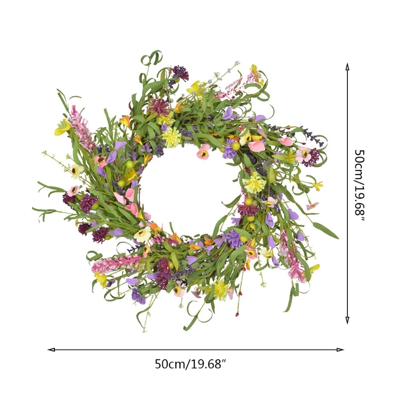 

Artificial Lavender Daisy Wreath Spring Summer Faux Floral ,19.6 Inch Wreath Front Door Hanging Garland for Indoor Outdoor Drop