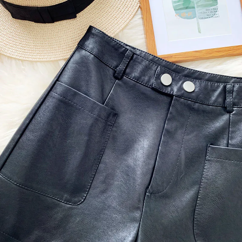 Женские винтажные черные широкие брюки REALEFT повседневные короткие из