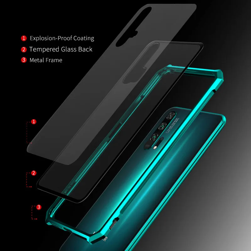 Роскошный металлический бампер чехол для huawei Honor 20 Pro прозрачная стеклянная