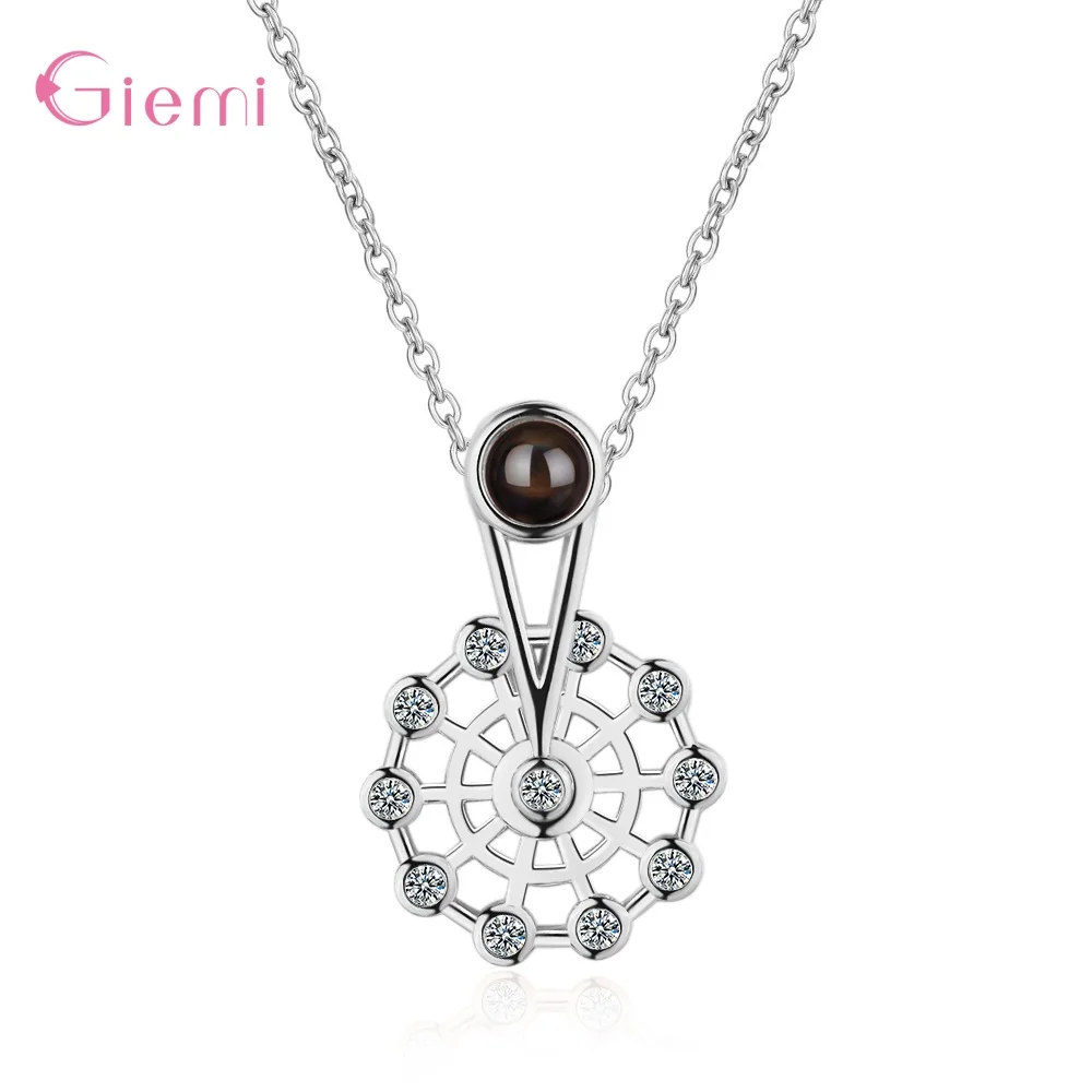

100 Languages I Love You S925 Silver Zirconia Ferris Wheel Necklace Pendant for Women Girl Valentine's Day Jewelry Gift