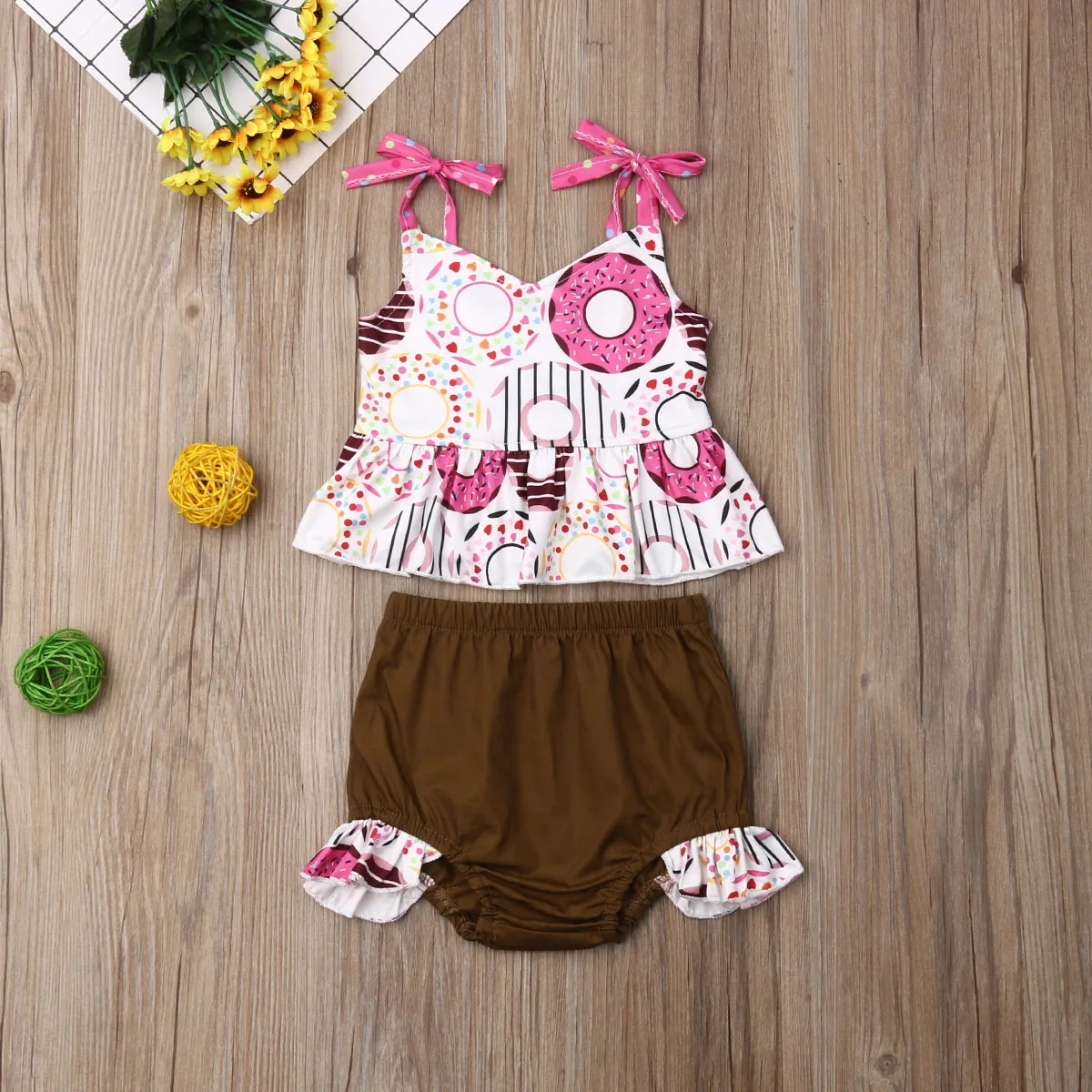 2019 Детская летняя одежда для маленьких девочек платье рубашка с пончиком верх